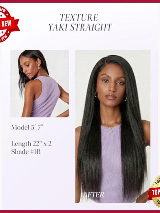 Seamless Clip-In Human Hair Extensions, 16 Inch, 2 Pack, Yaki Straight